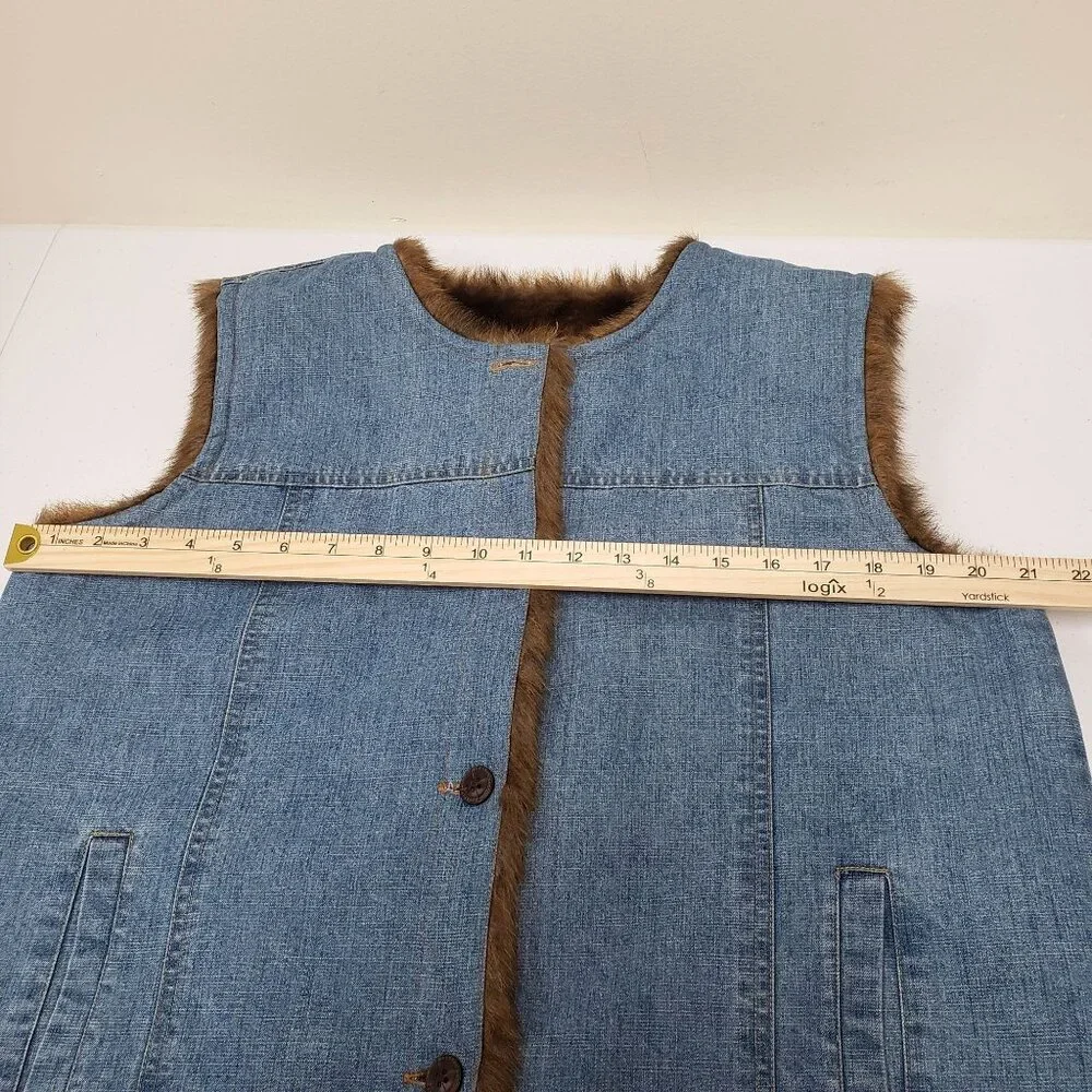 Denim & Co Womens Reversible Denim Vest Button Jacket Faux Fur Size Large - Picture 10 of 10